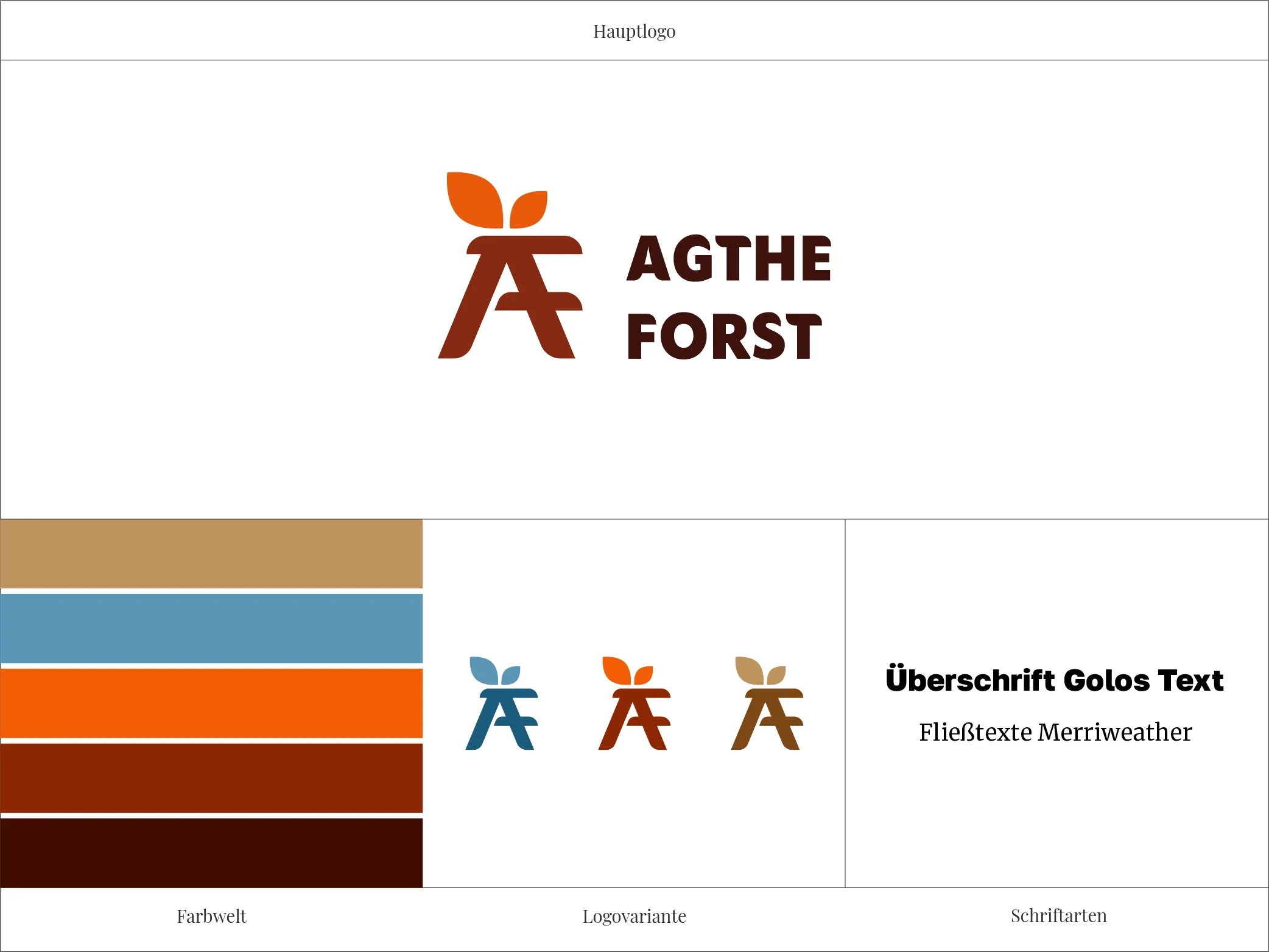 Logo von Agthe Forst mit den ausgewählten Markenfarben, Schriftarten und einer Logovariante
